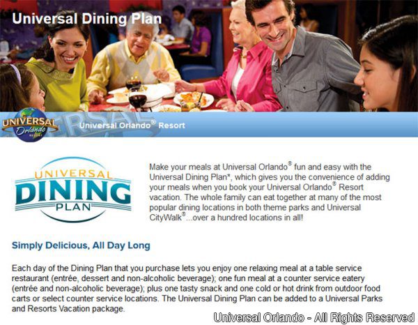 Um novo "Dining Plan" passa a ser oferecido pela Universal