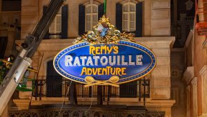 Marquee being installed at Remy's Ratatouille Adventure at EPCOT